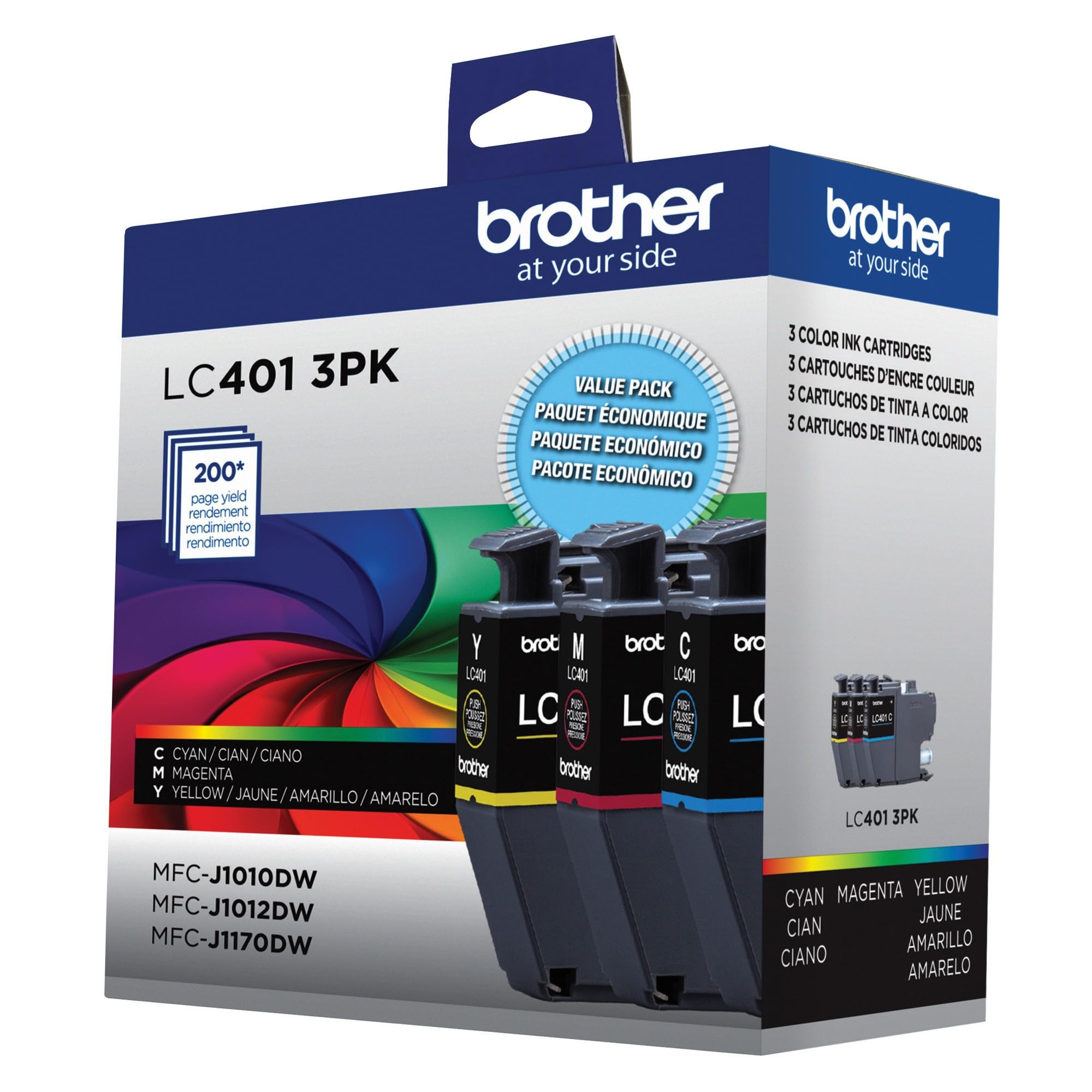 Printed color sample from Brother LC401 showing vivid text and graphics