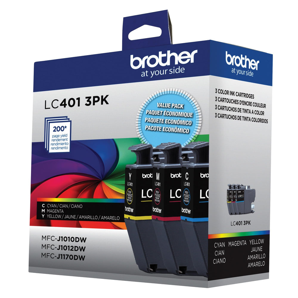 Printed color sample from Brother LC401 showing vivid text and graphics
