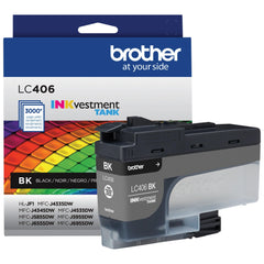 Brother LC406BK front packaging showing product and compatibility benefits