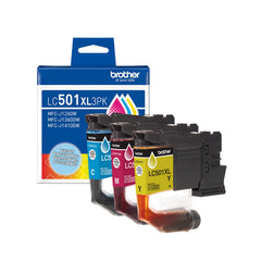 Brother LC501XL3PK front packaging showing three color cartridges and convenience