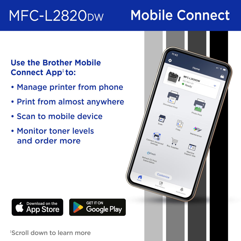 Brother MFC-L2820DW printed black-and-white page showing crisp text and sharp detail