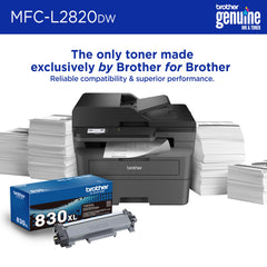 Brother MFC-L2820DW side profile highlighting compact footprint to save desk space
