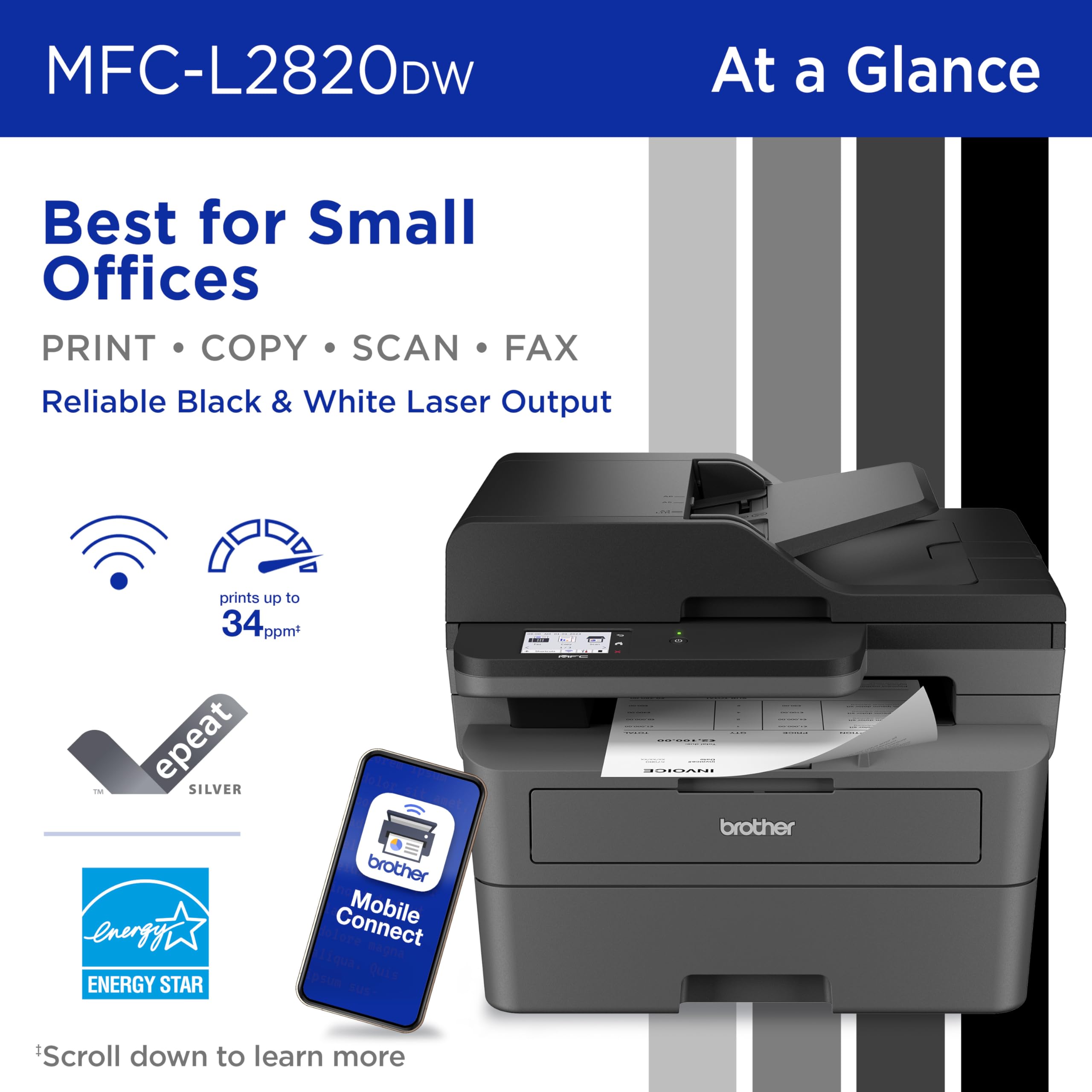 Brother MFC-L2820DW touchscreen close-up for fast navigation and cloud access