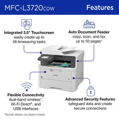 Brother MFC-L3720CDW open 250-sheet paper tray for uninterrupted printing