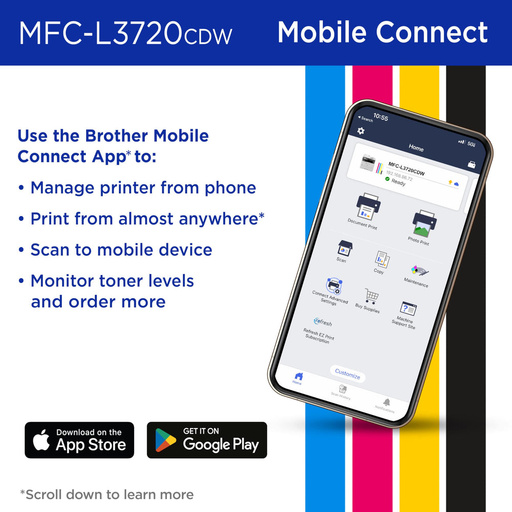 Brother MFC-L3720CDW side ports displaying USB and network connectivity options