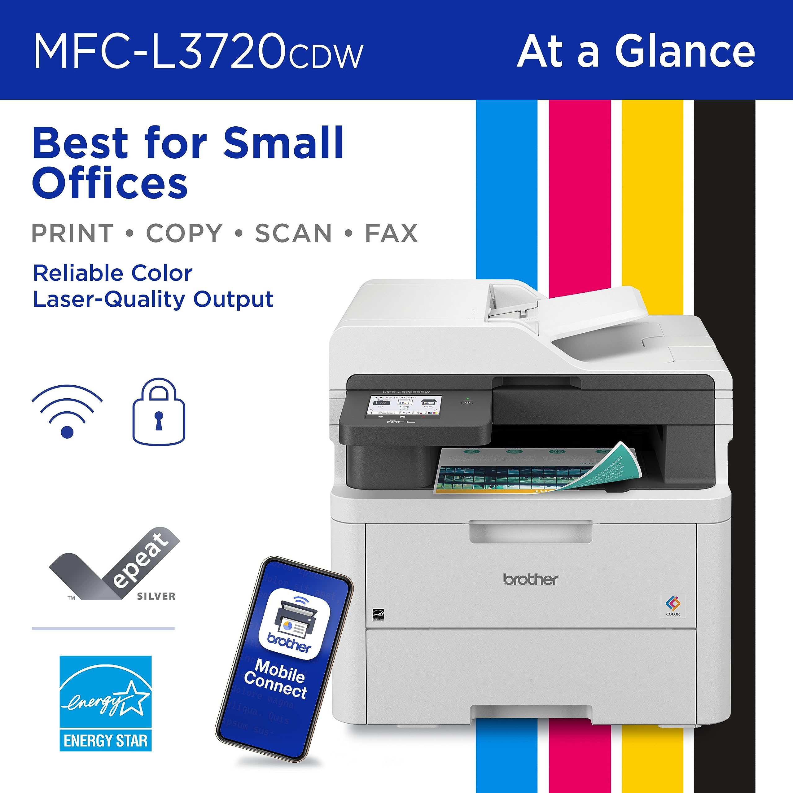 Brother MFC-L3720CDW 3.5-inch touchscreen close-up for quick task access