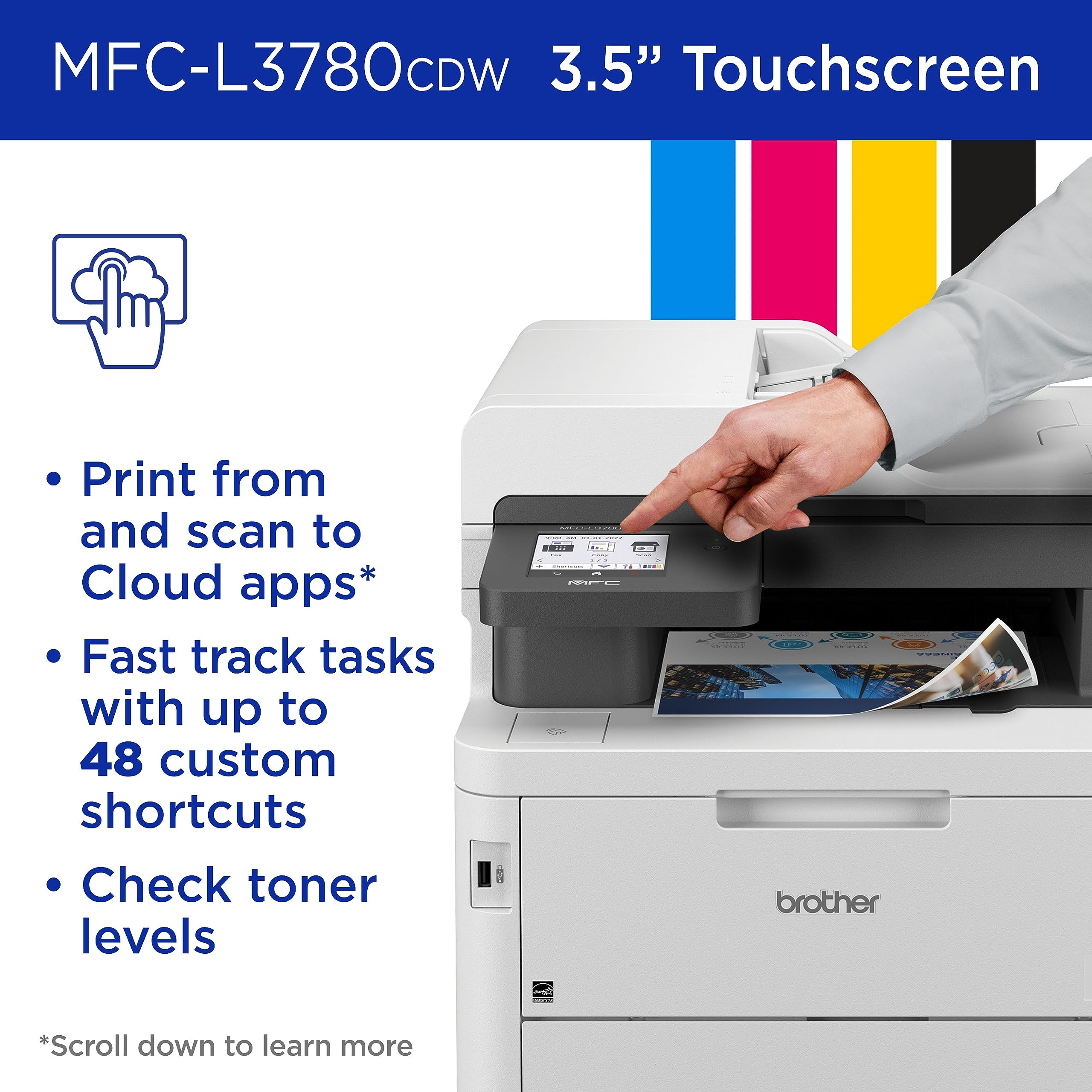 Brother MFC-L3780CDW printing on an office desk showing reliable everyday use