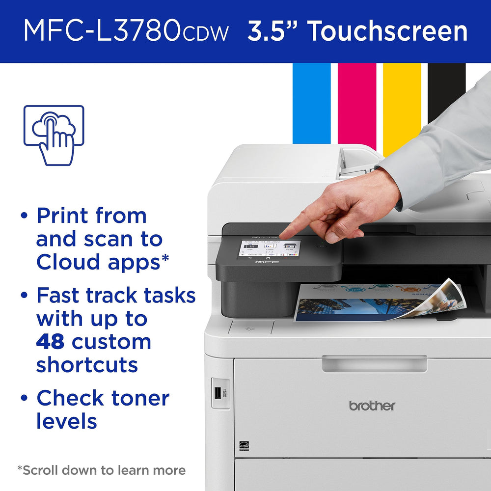 Brother MFC-L3780CDW printing on an office desk showing reliable everyday use