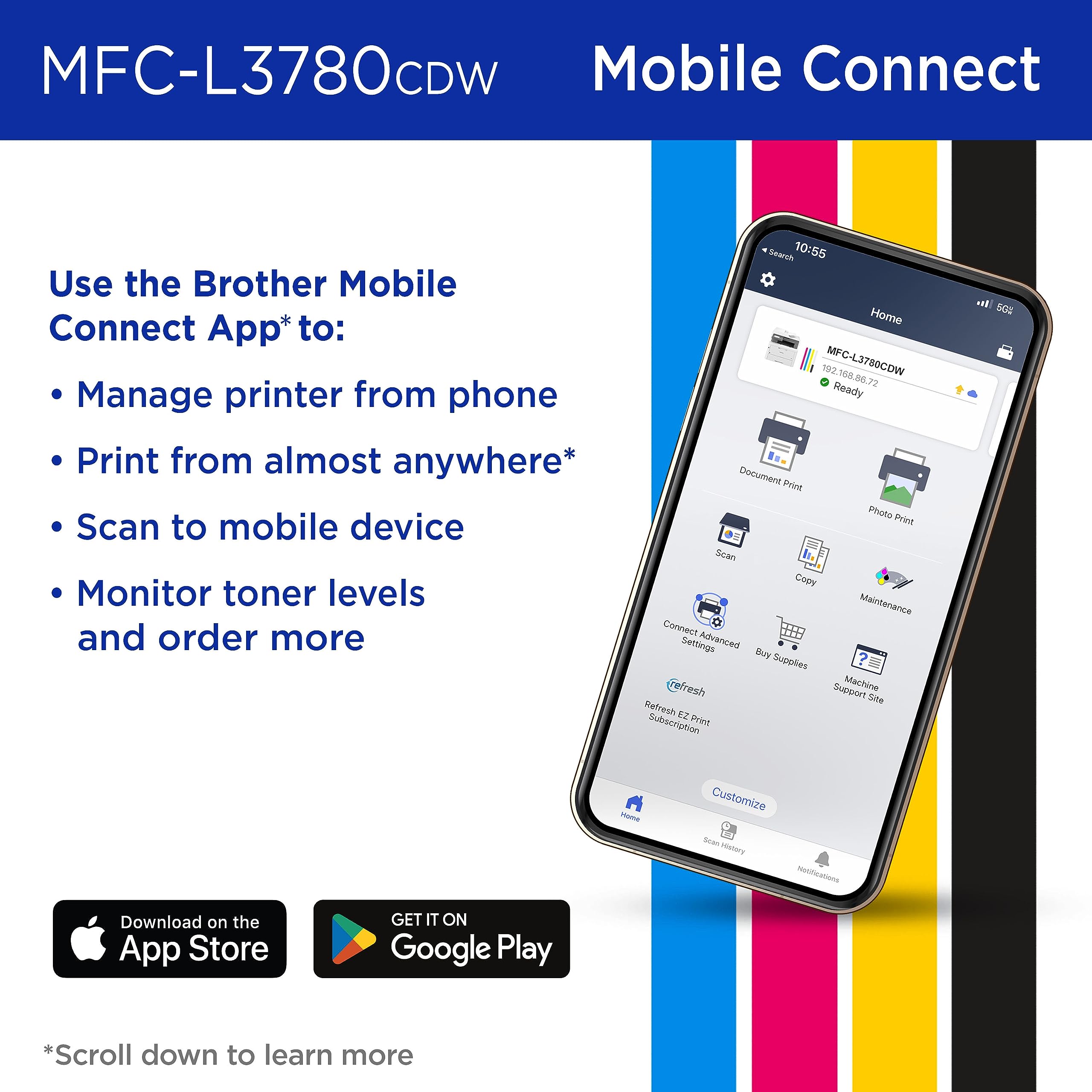Brother MFC-L3780CDW rear label and ports illustrating wired and wireless connection options