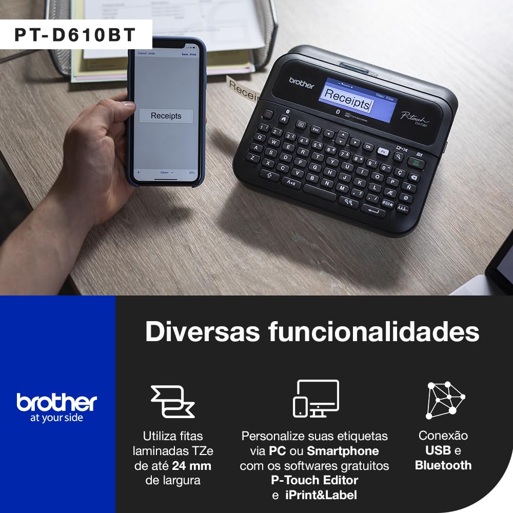 Brother PT-D610BT barcode label sample showcasing high-resolution barcode clarity
