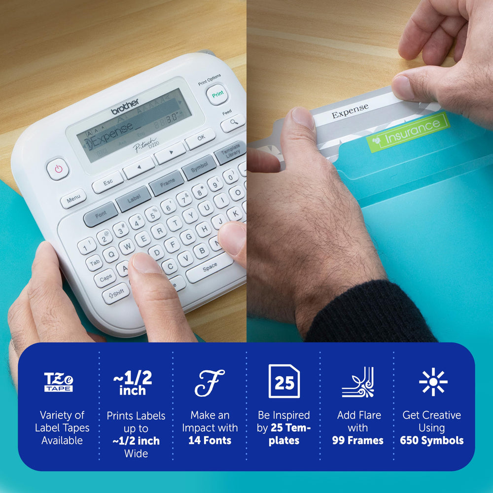 Brother PTD220 keyboard and 15-character display for fast typing and previewing