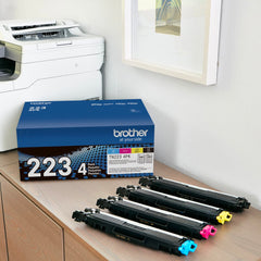 Brother cyan magenta yellow cartridges lined up for balanced color