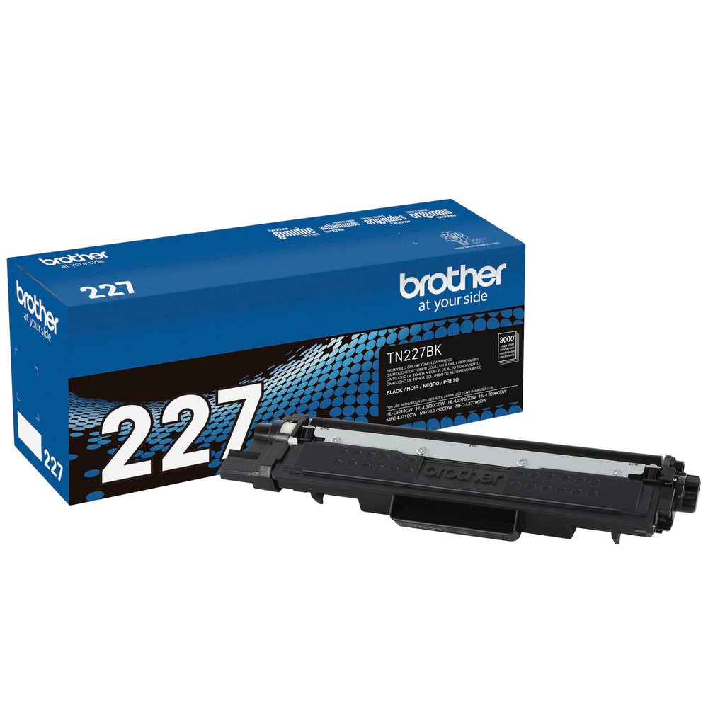 Brother TN227BK front view showing cartridge and label for accurate replacement