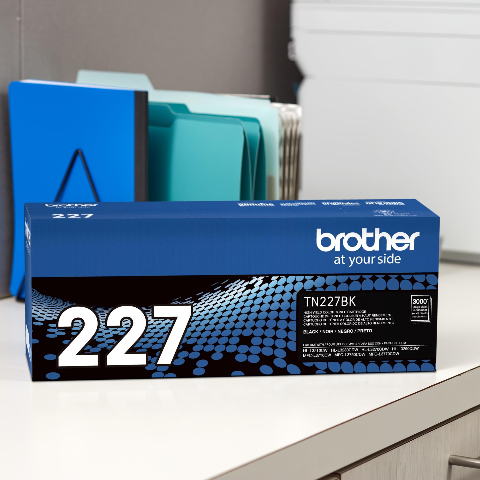 Brother TN227BK installed in Brother printer demonstrating easy replacement