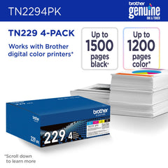 Brother cartridges lined up black cyan magenta yellow for easy restocking