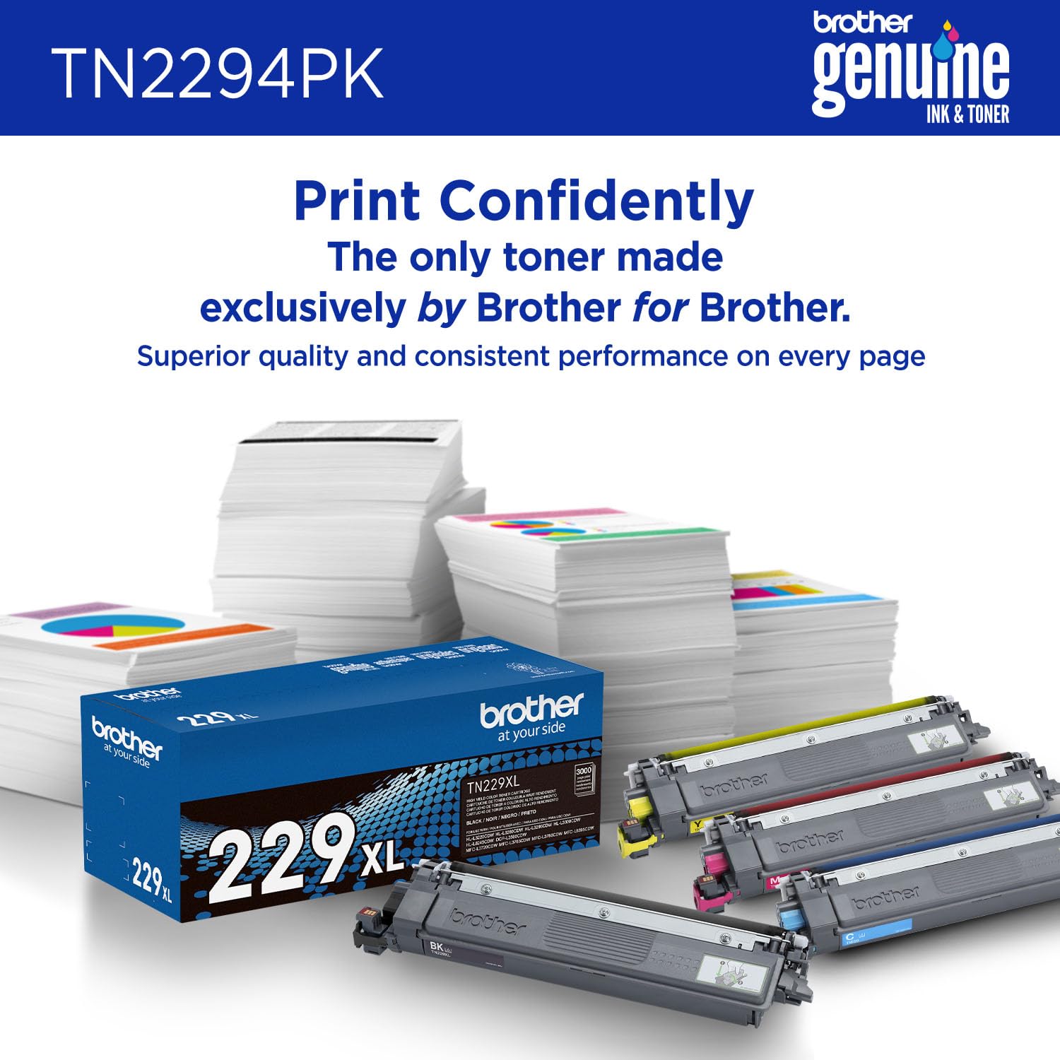 Labels on Brother color cartridges highlighting model and accurate color