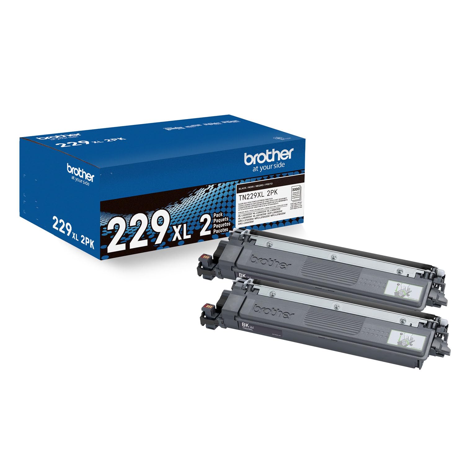 Brother front packaging showing two TN229XL cartridges and clear labeling for reliability