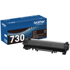 Brother TN-730 front packaging showing model and black toner — reliable print performance