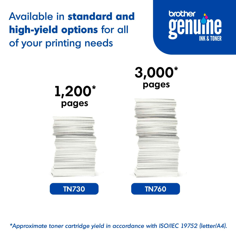 Brother TN-730 printed sample page with sharp text — crisp readable documents