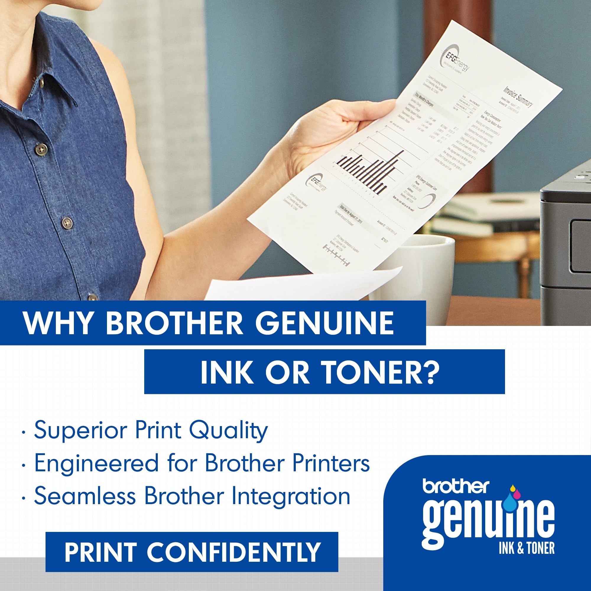 Brother TN760 side label close-up with brand and clear compatibility benefit