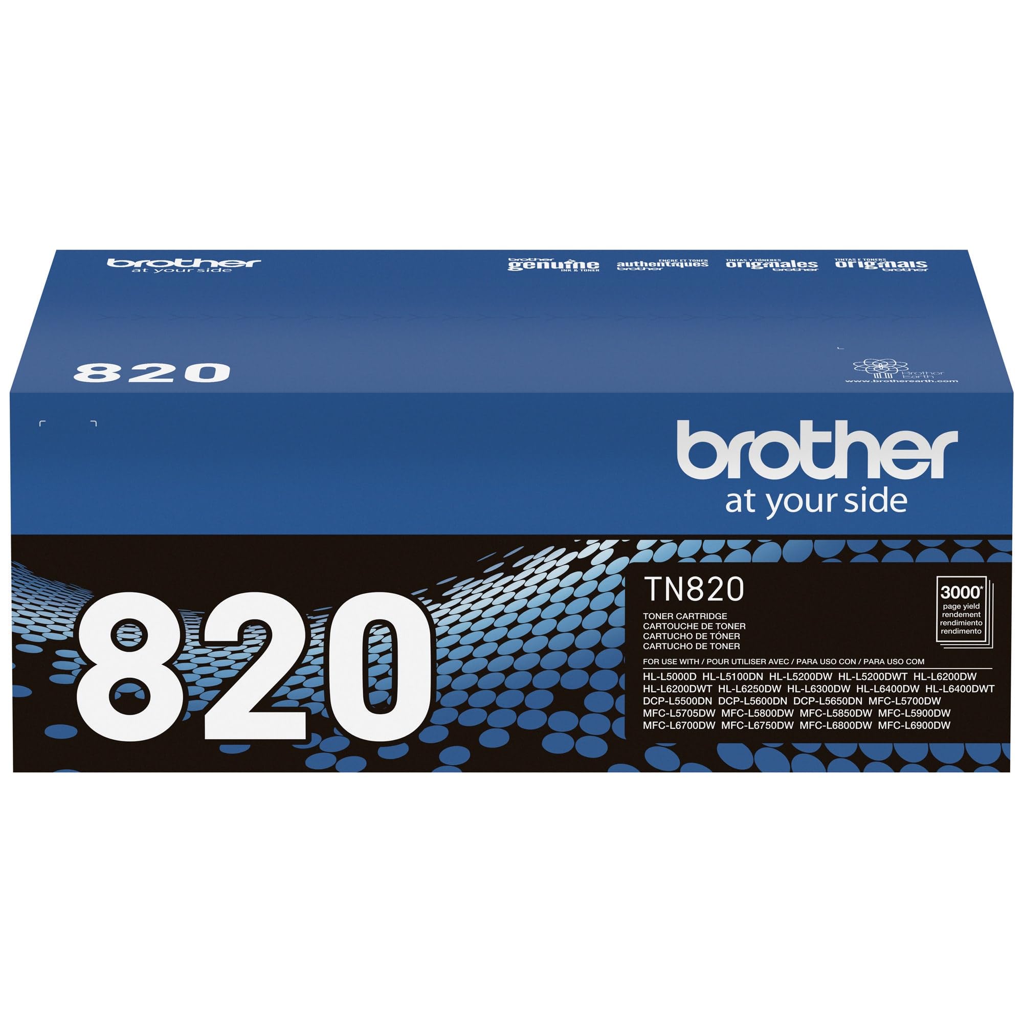 Brother TN820 packaging with recycling info showing eco-conscious disposal benefit