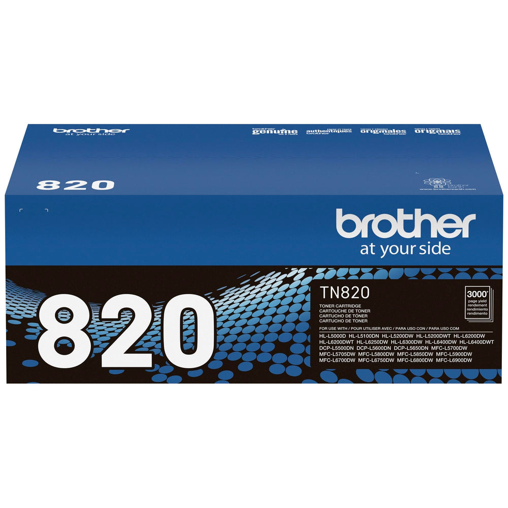 Brother TN820 packaging with recycling info showing eco-conscious disposal benefit