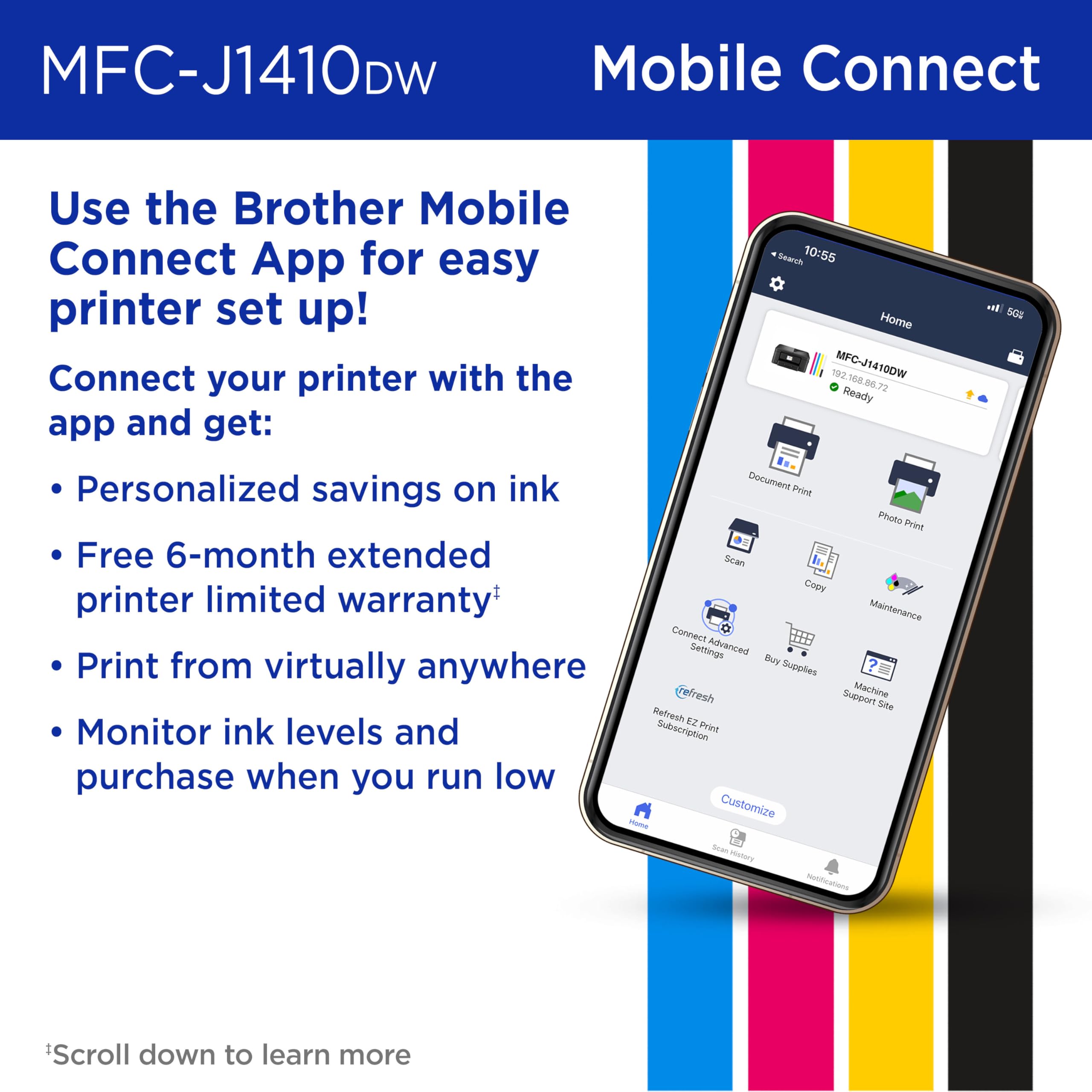 Brother Work Smart 1410 with Brother LC501 cartridge installed for reliable prints
