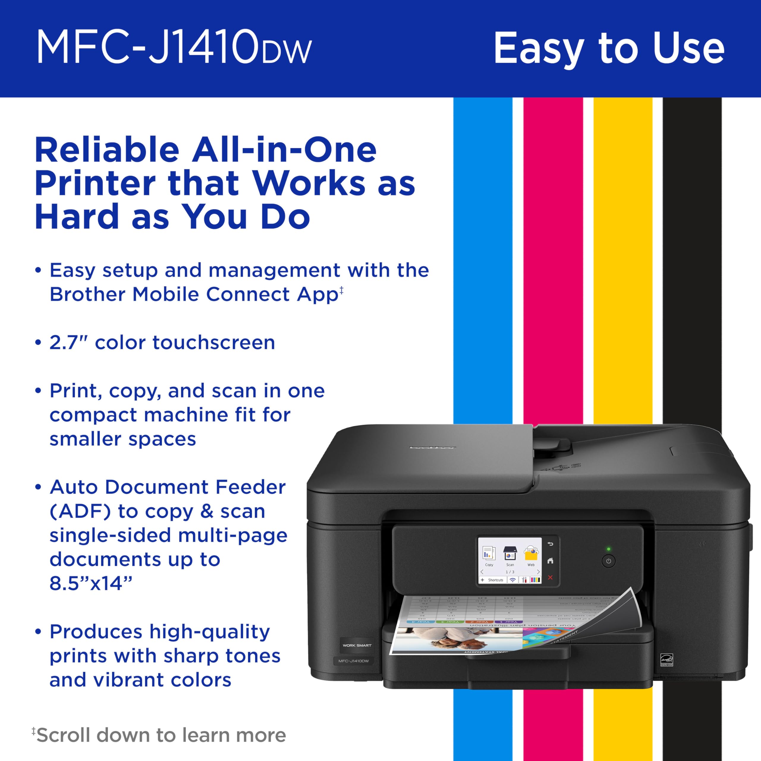 Brother Work Smart 1410 in a home office showing space-saving and productivity