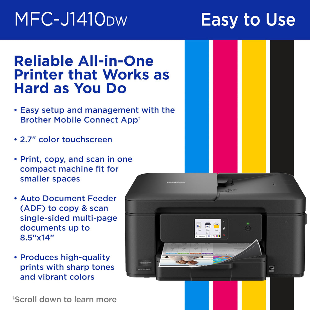 Brother Work Smart 1410 in a home office showing space-saving and productivity