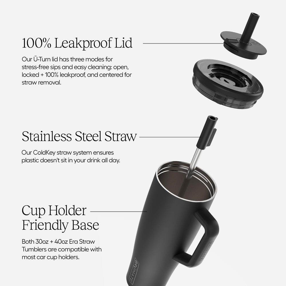 BrüMate Era handle and lid detail highlighting comfortable carry and seal