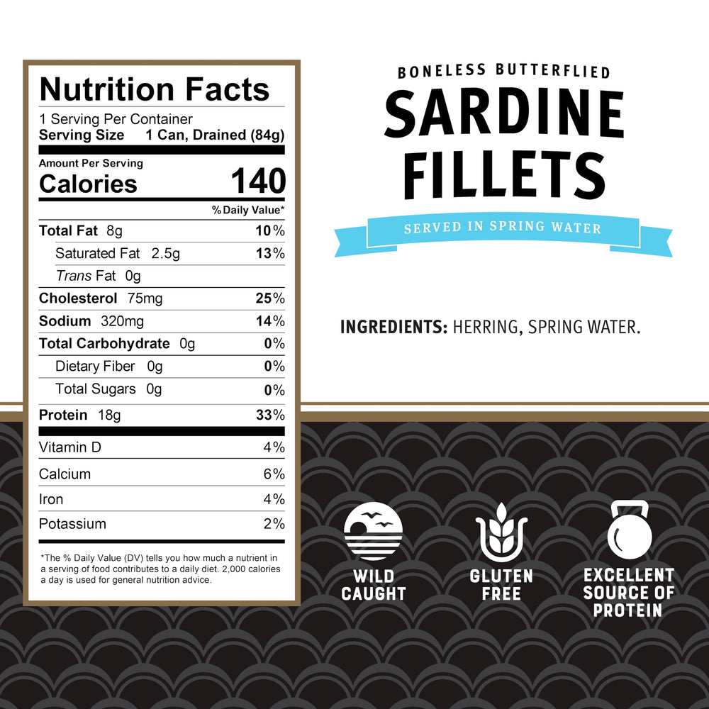 Brunswick close-up of sardine fillet texture and color showing fresh natural taste