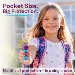 Brush On Block twist-lock detail demonstrating spill-proof closure for bag-friendly storage