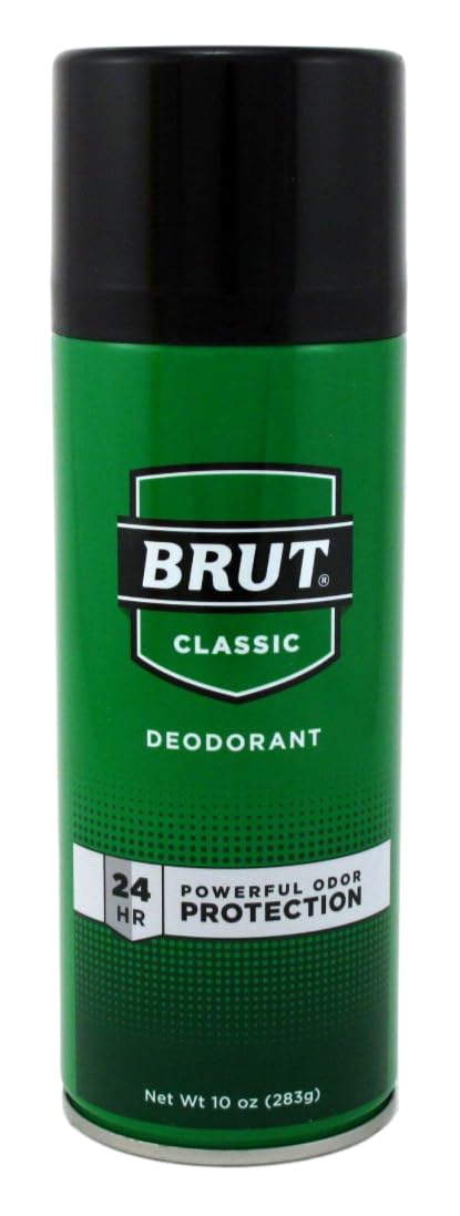 Close-up of Brut aerosol spray nozzle highlighting easy application and even coverage