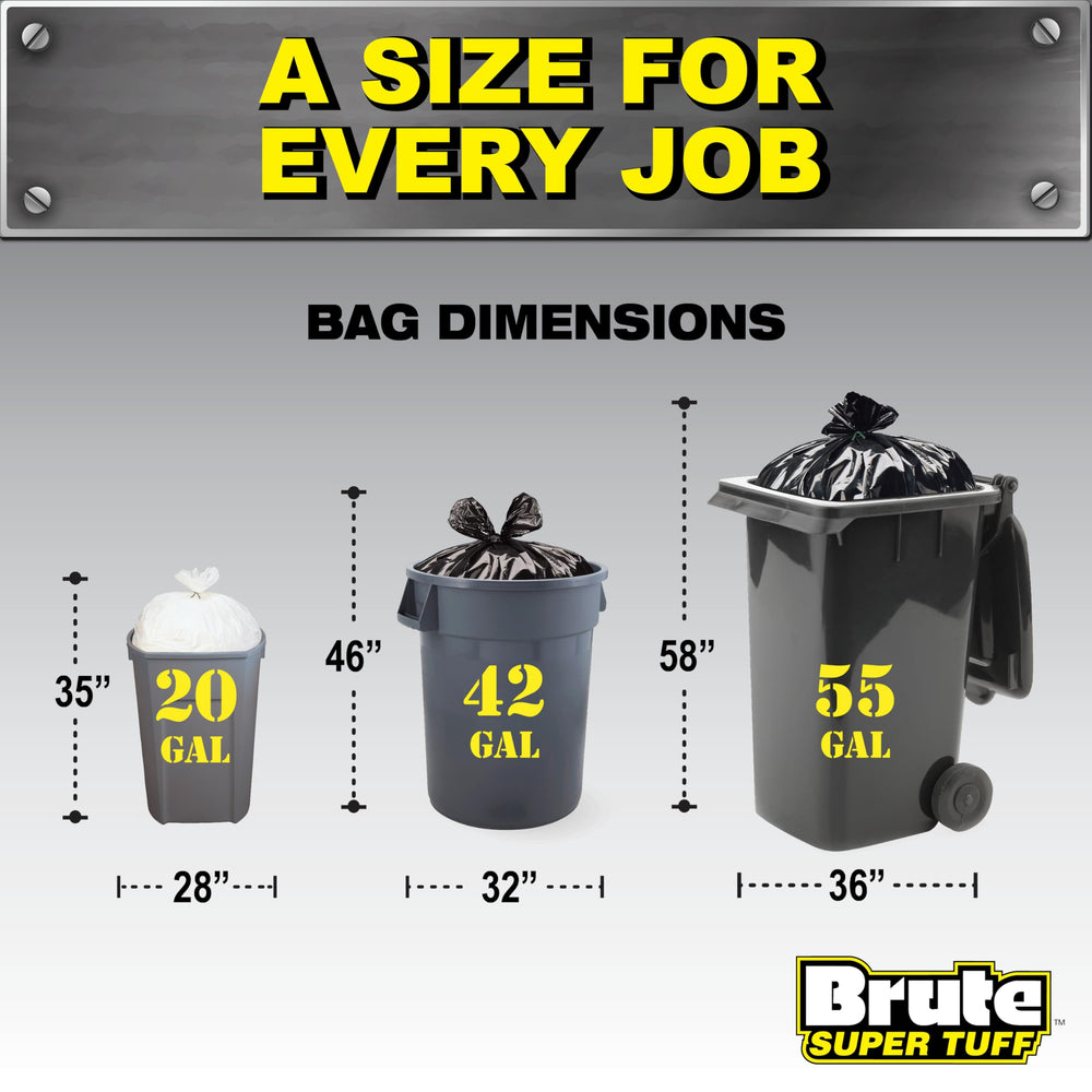 Brute Super Tuff next to a 55-gallon can showing correct size and fit