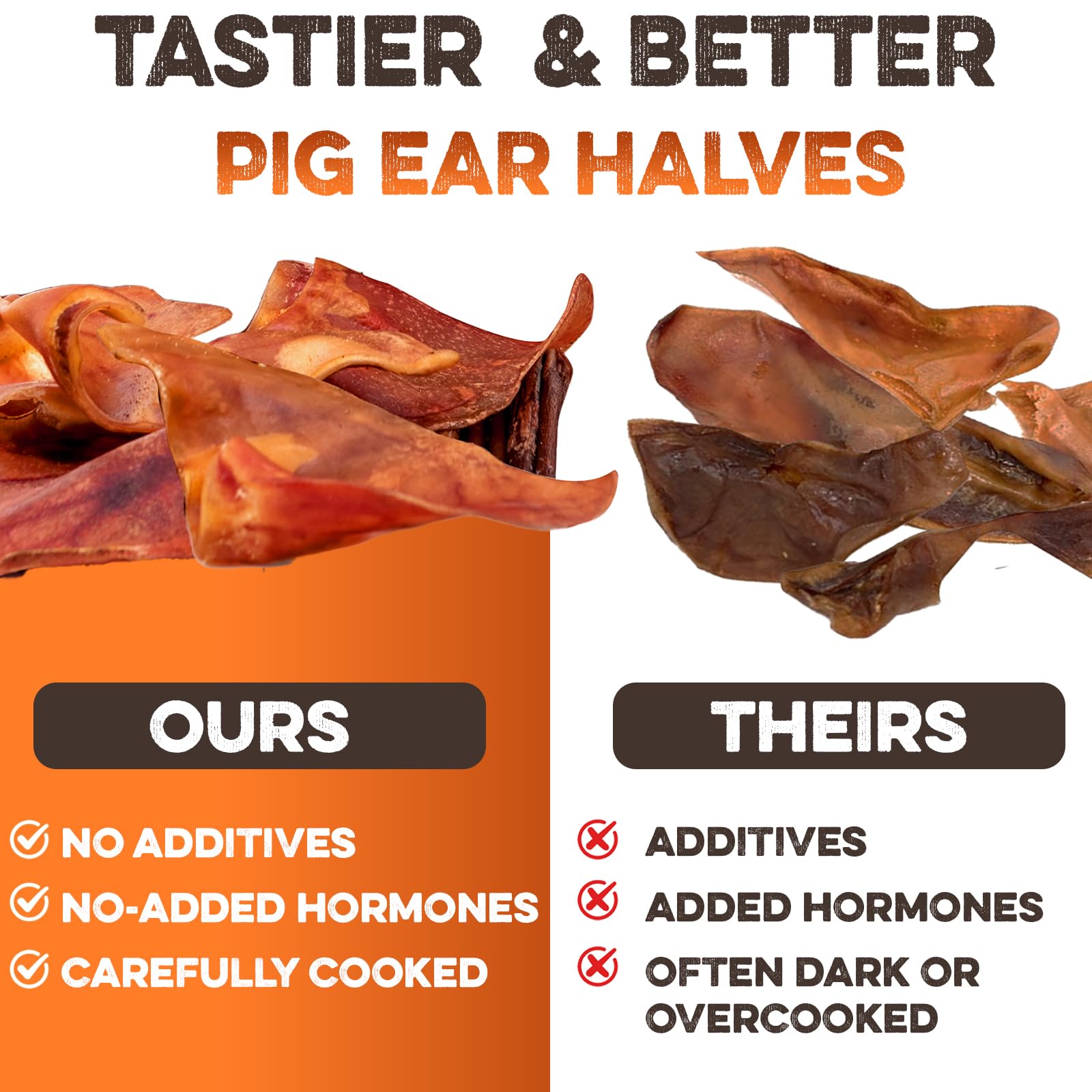 BRUTUS & BARNABY pig ear halves in a bowl illustrating single-ingredient snack convenience