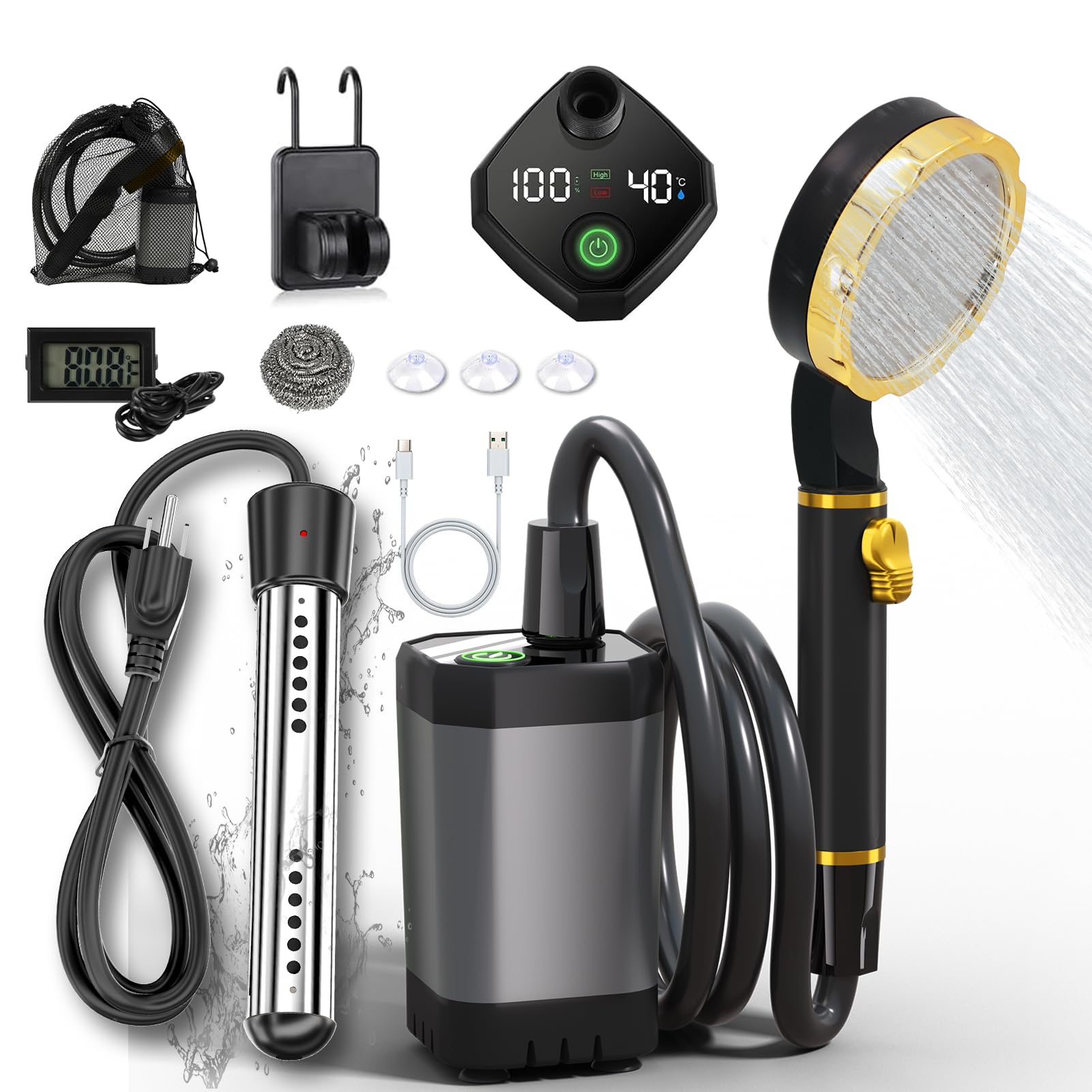 BSEED front view of shower kit showing compact travel benefit