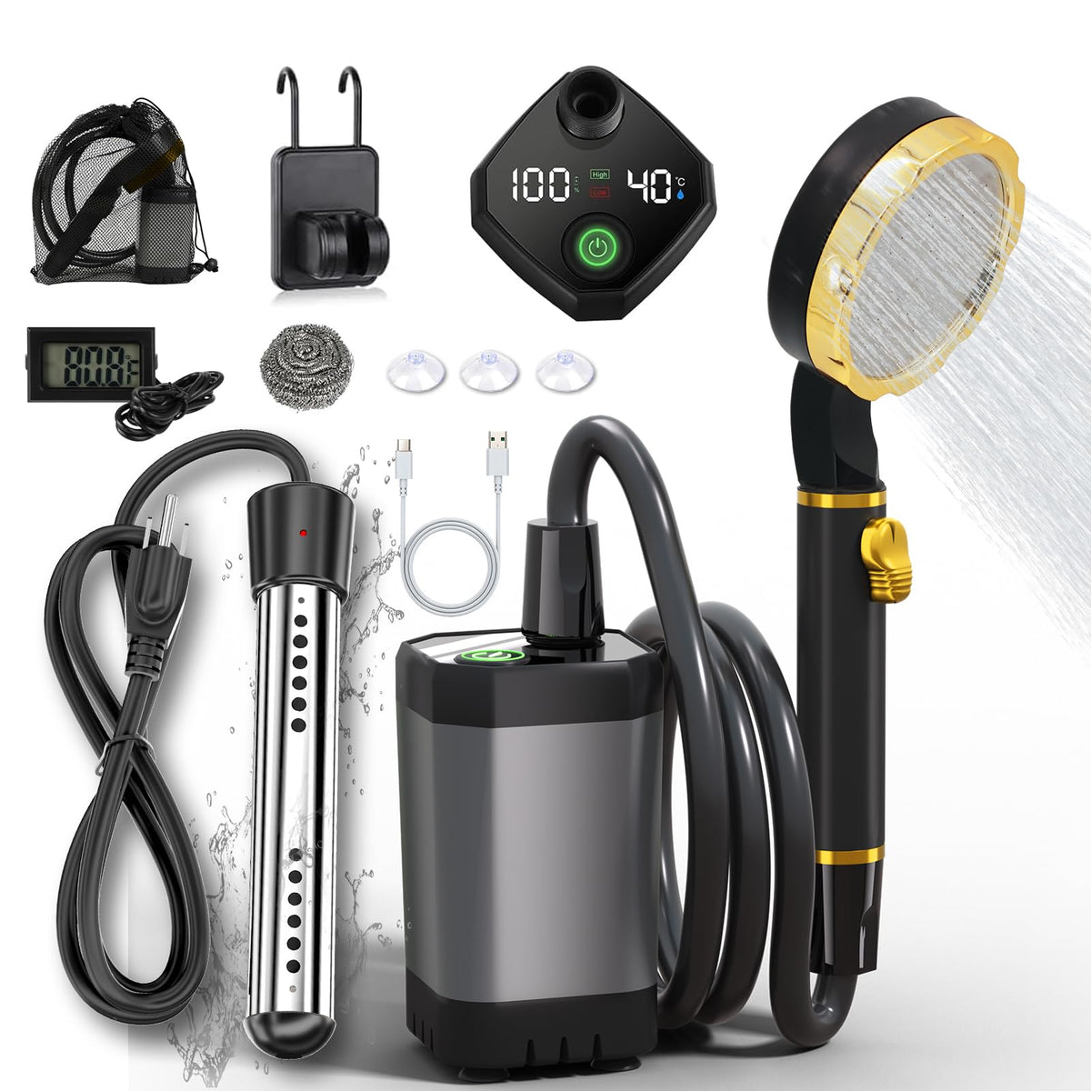 BSEED front view of shower kit showing compact travel benefit