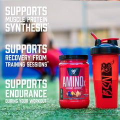 BSN glass with mixed grape AMINOx drink showing smooth blend