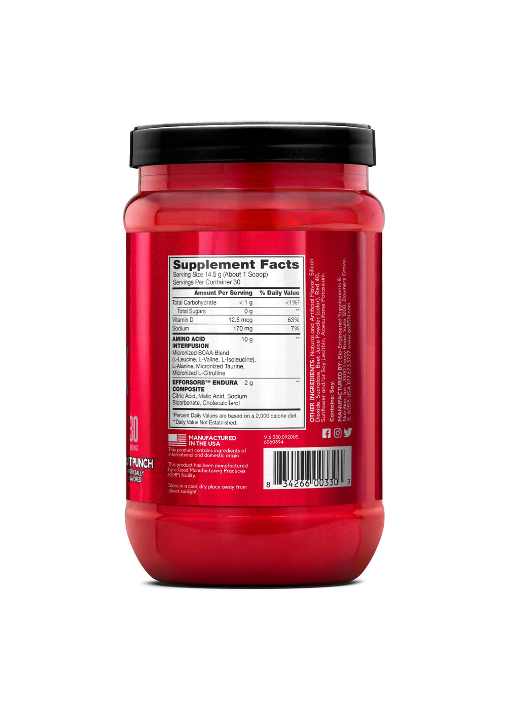 BSN AMINOx open tub top-view showing remaining servings and product quantity benefit