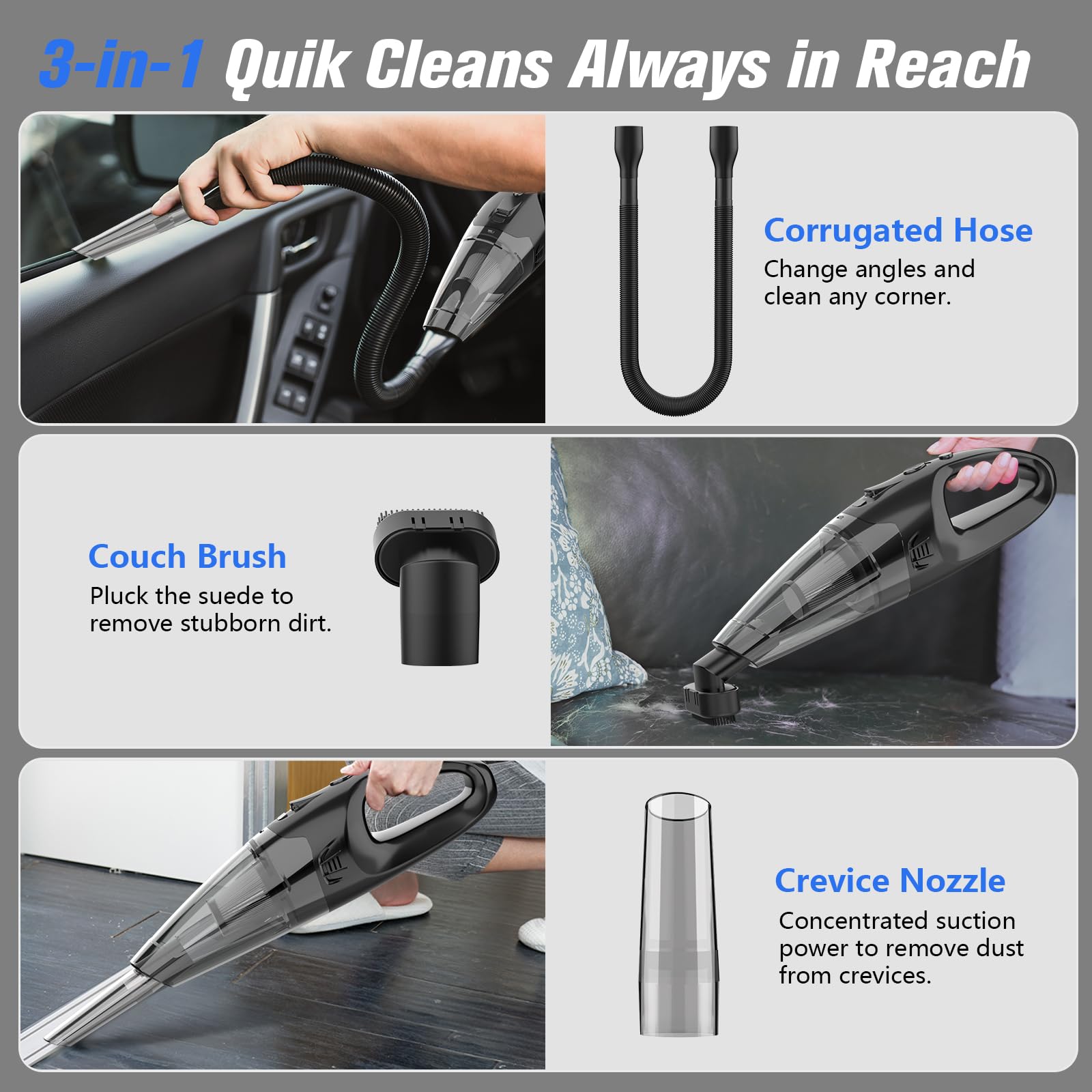 BSRCO cordless vacuum cleaning car seats removing crumbs and pet hair