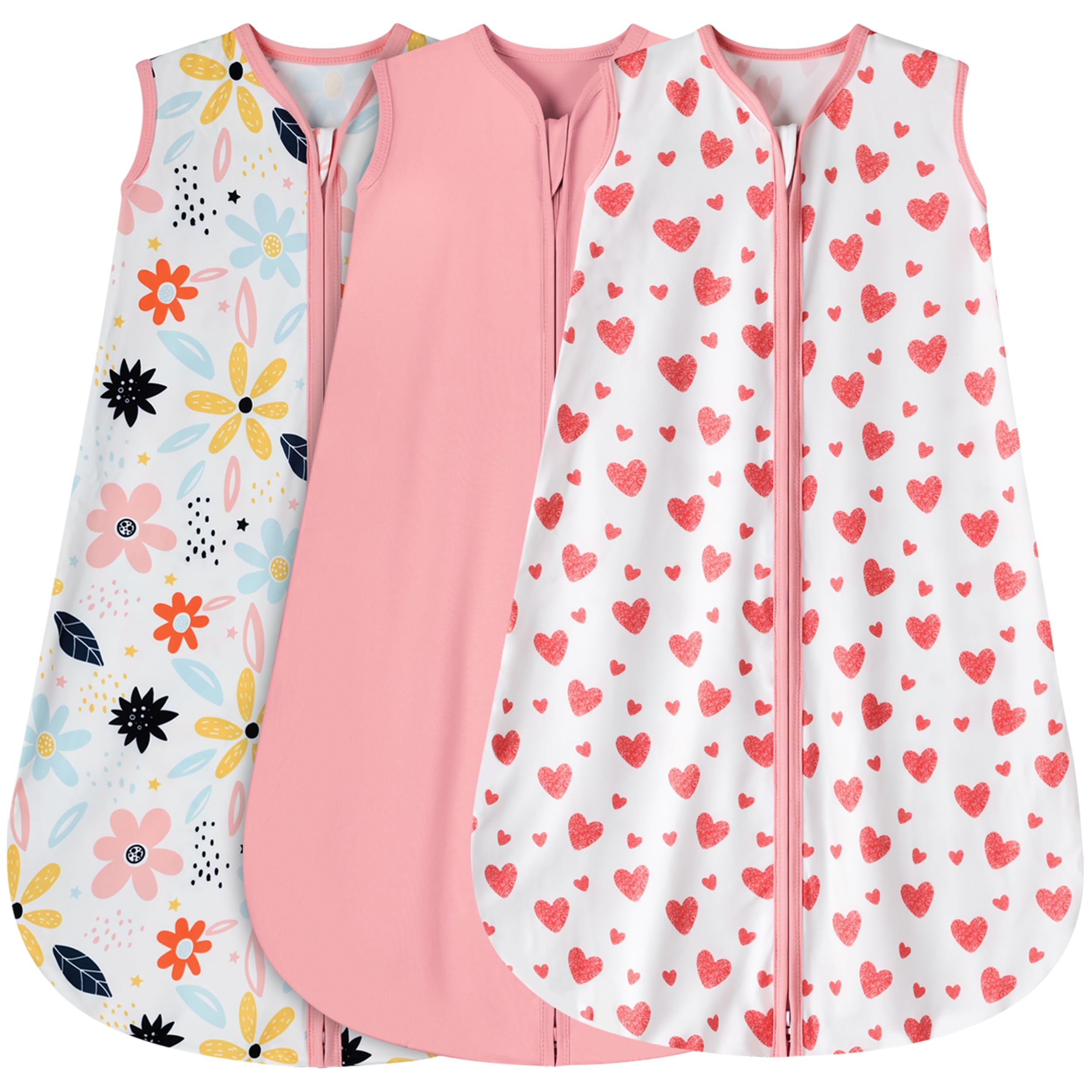 BSTOPPT front view of three sleep sacks showing patterns and sizes for easy selection