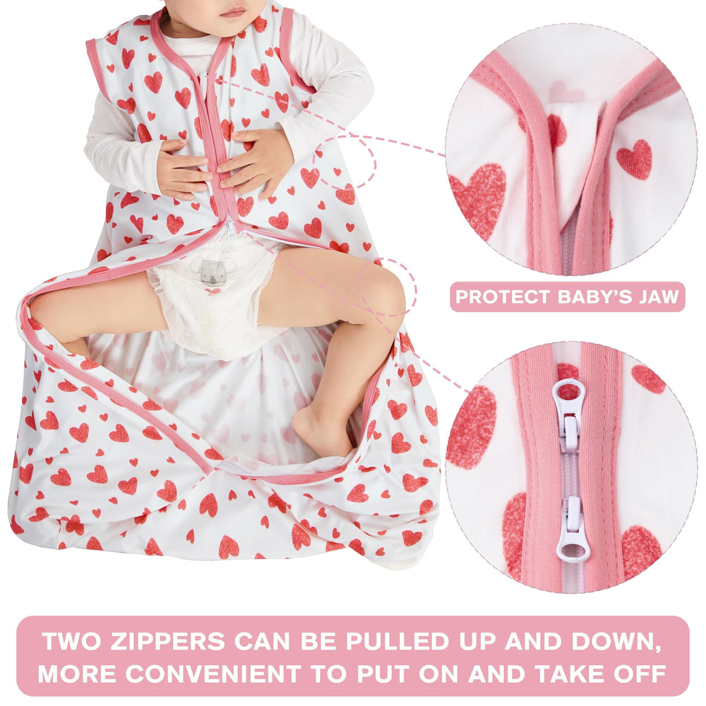 BSTOPPT sleep sack next to measuring guide showing correct size choice