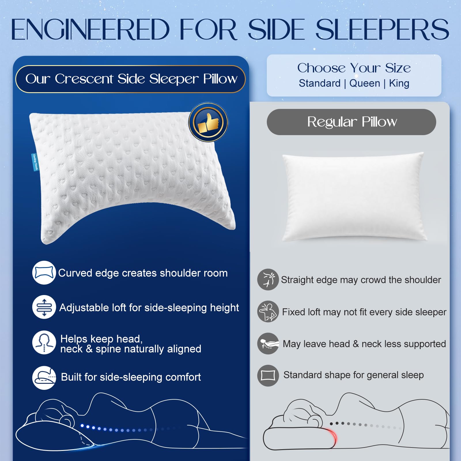 btasleeep curved profile highlighting shoulder space and improved neck alignment