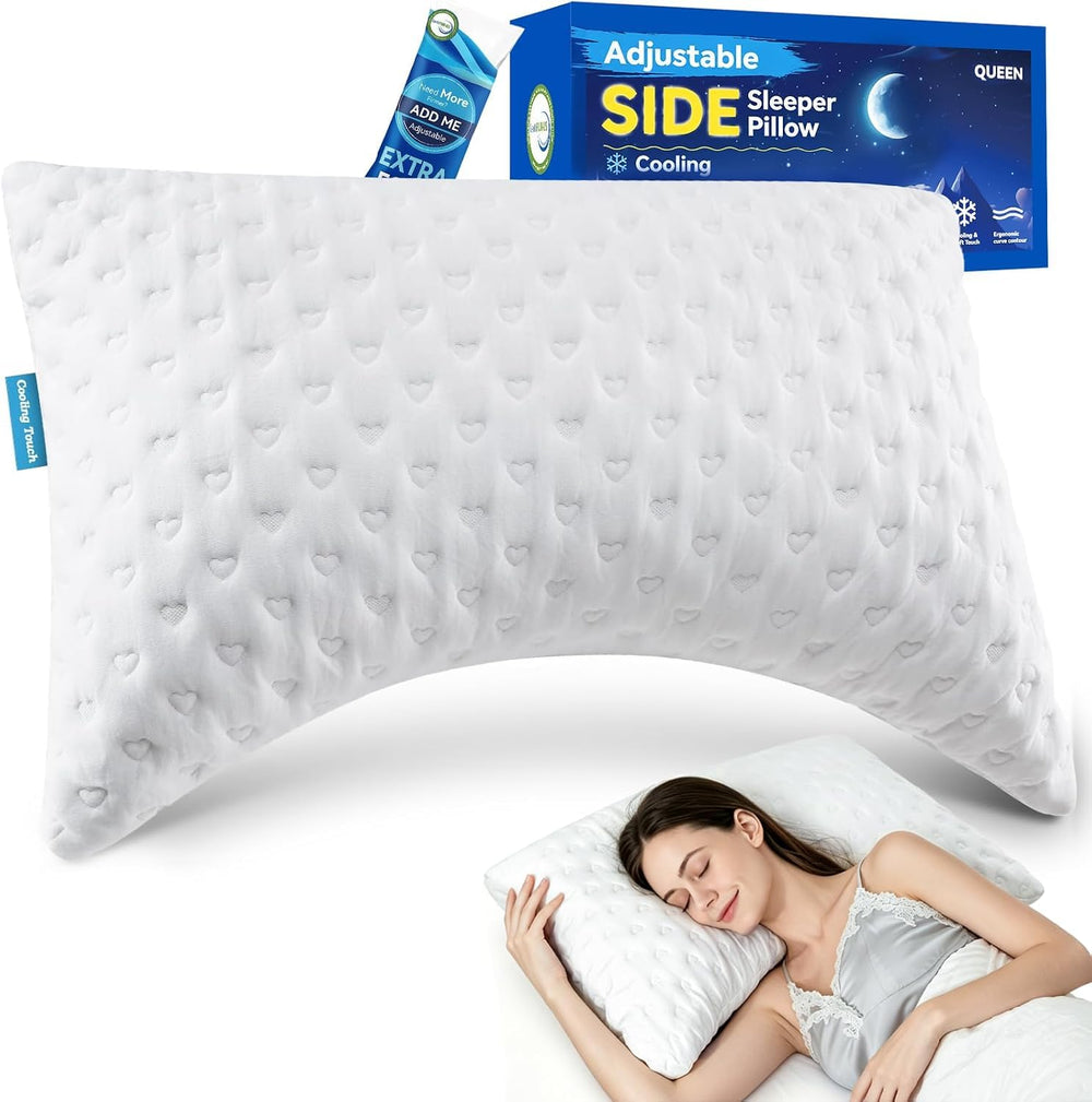 btasleeep front view queen pillow showing ergonomic crescent for shoulder relief