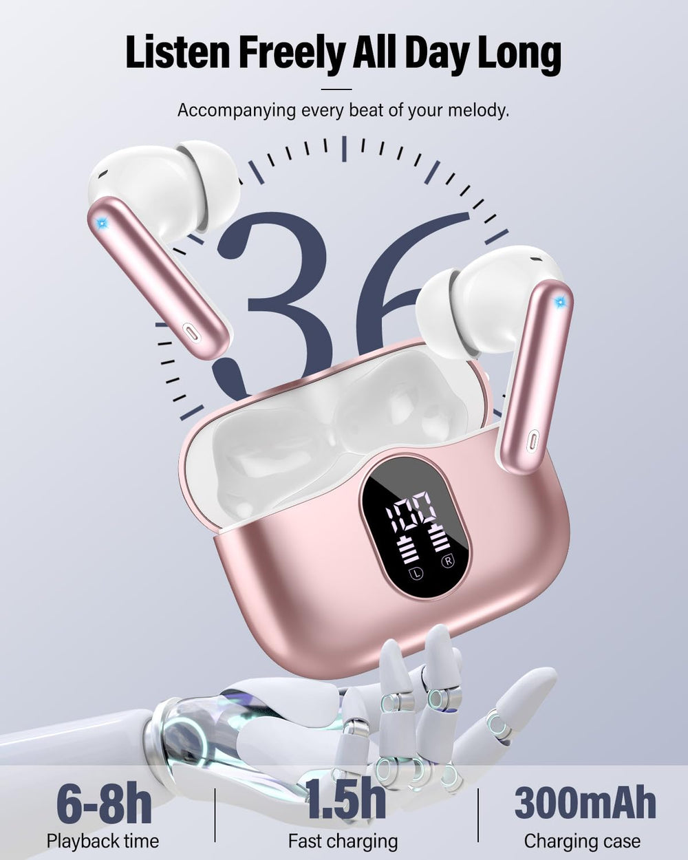 Btootos earbuds in hand showing compact size and portability