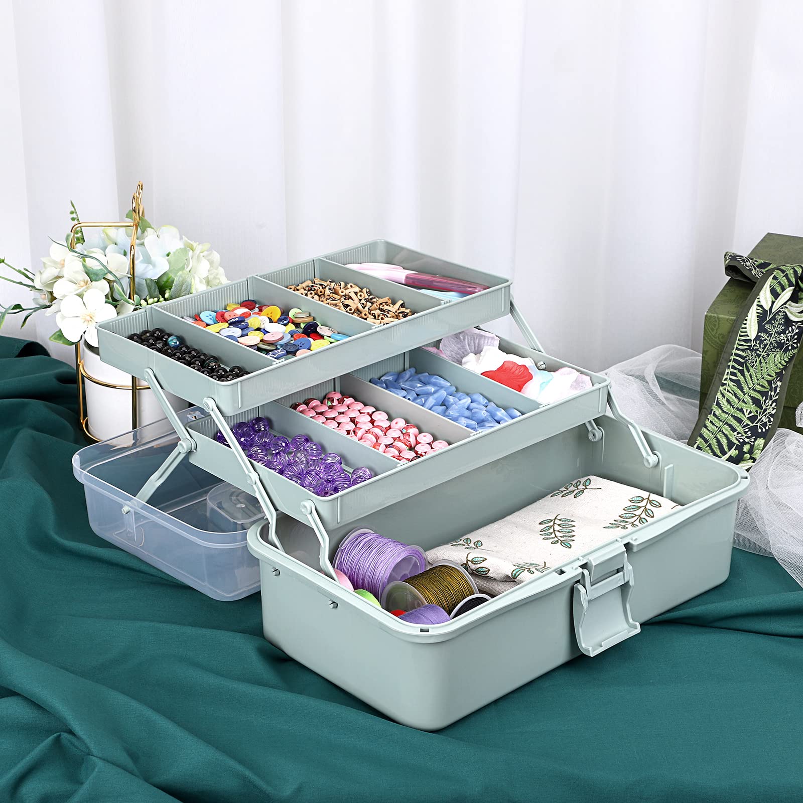 BTSKY organizer on craft table holding brushes and beads for efficient project setup