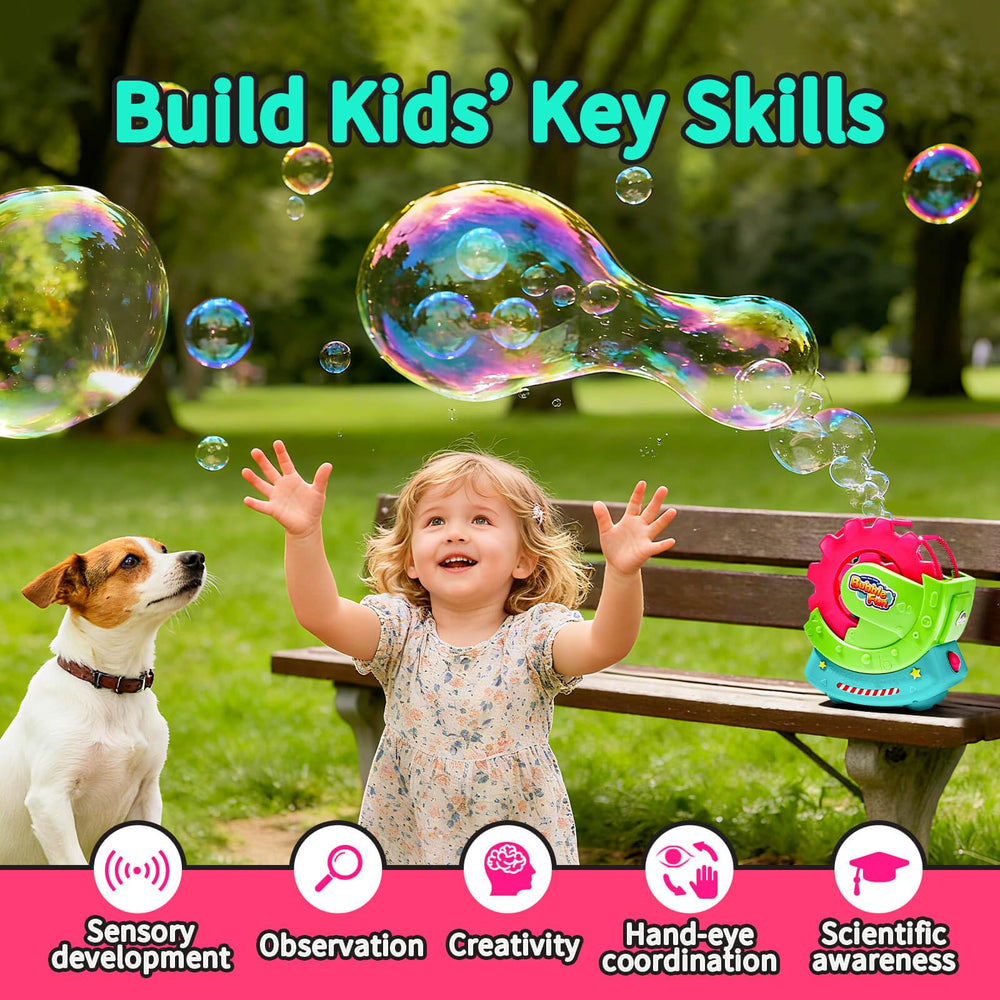 Bubble Fun toddler playing with bubbles demonstrating coordination and joy