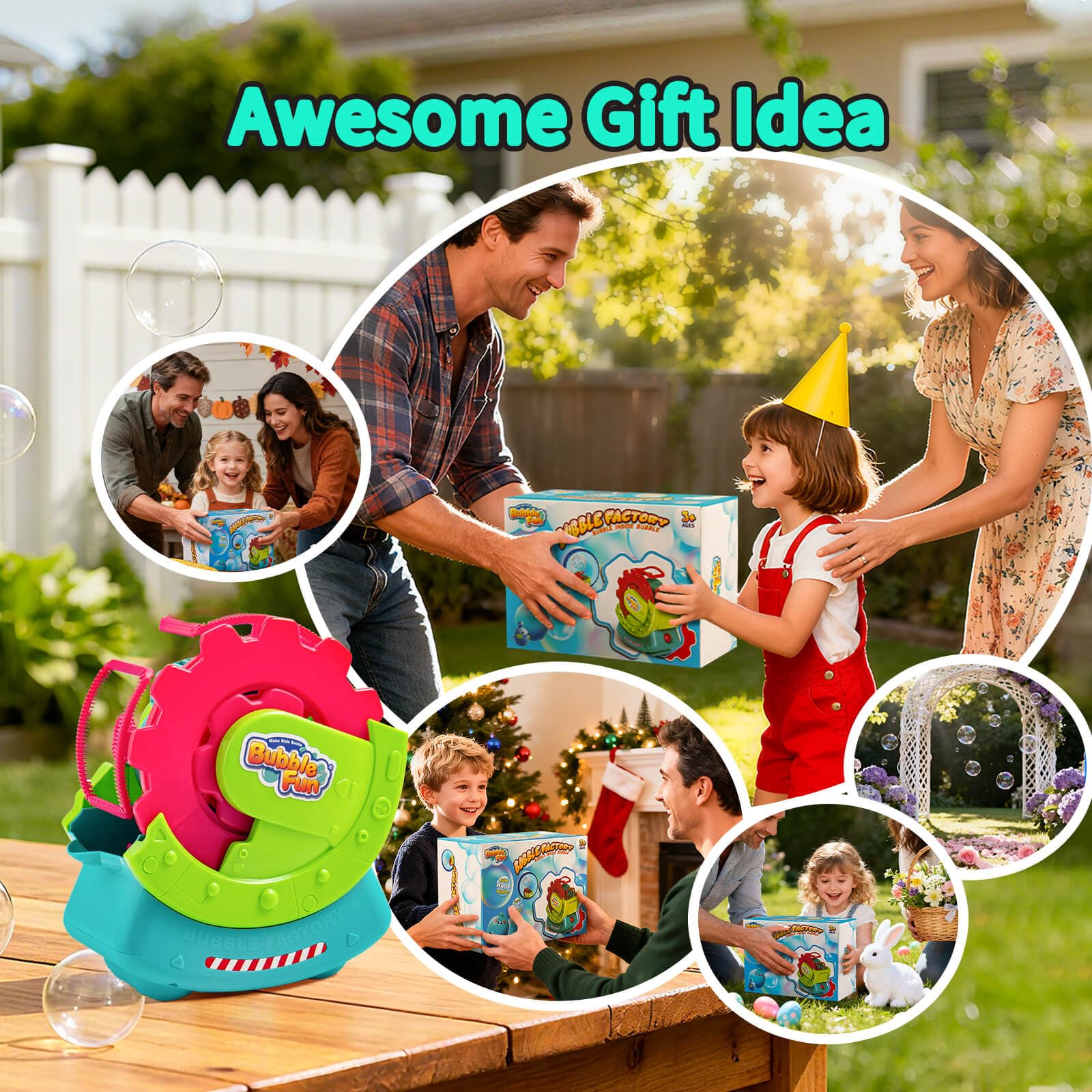 Bubble Fun at a backyard party creating floating bubbles for festive atmosphere