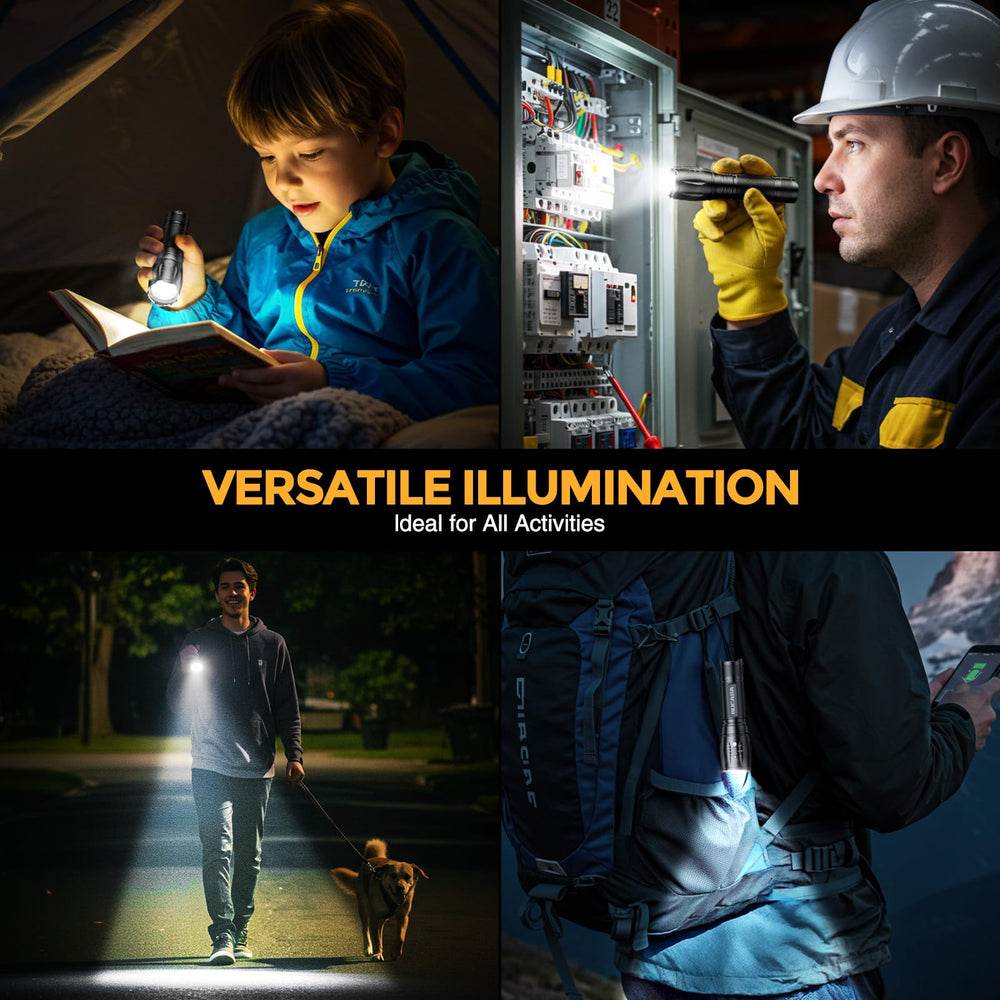 BUCASA three flashlights lined up to show pack contents and uniform design