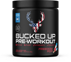 Bucked Up front packaging showing tub and flavor for easy identification and clarity